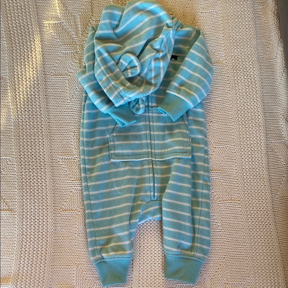 Baby Blue Striped Hooded Onesie